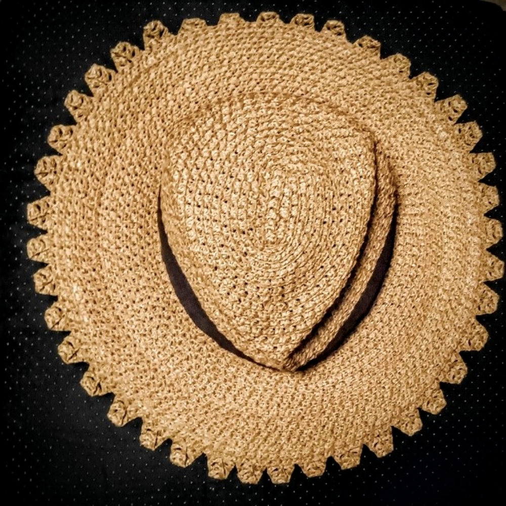 Eric Javits Natural Straw Floppy Sun Hat with Brown Band